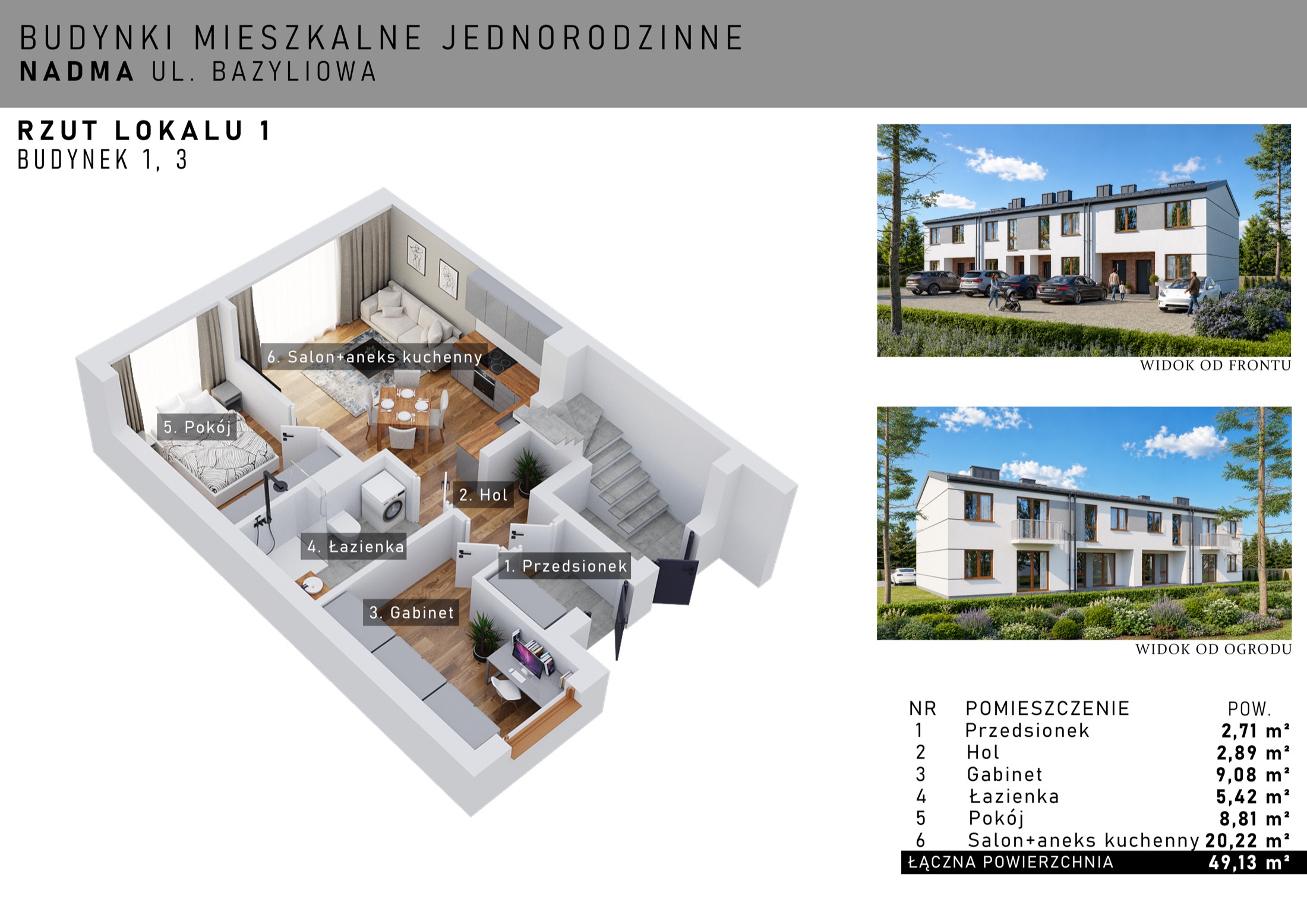 Bazyliowa Etap 2 – rzut lokalu 1 (bud. 1 i 3, parter)